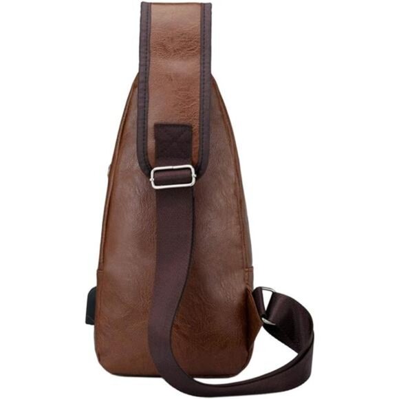 Leather Sling Bag Crossbody Backpack for Men Women Travel Outdoor - Picture 3 of 14